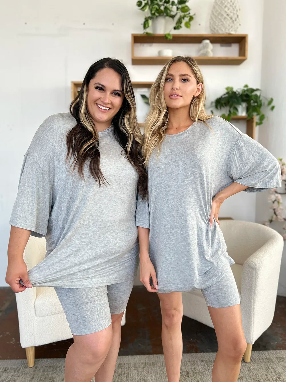 Image of Basic Bae Bamboo Full Size Round Neck Drop Shoulder T-Shirt and Shorts Set | Queeble.shop