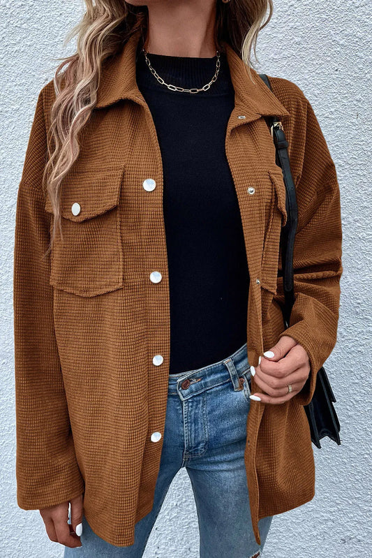 Image of Pocketed Snap Down Long Sleeve Jacket | Queeble.shop