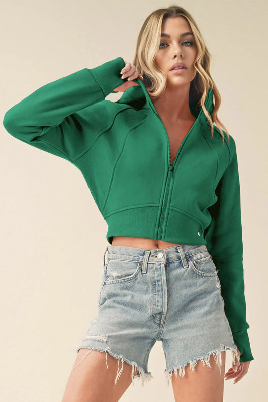 Image of Aemi + Co Zip Up Raglan Sleeve Cropped Hoodie | Queeble.shop
