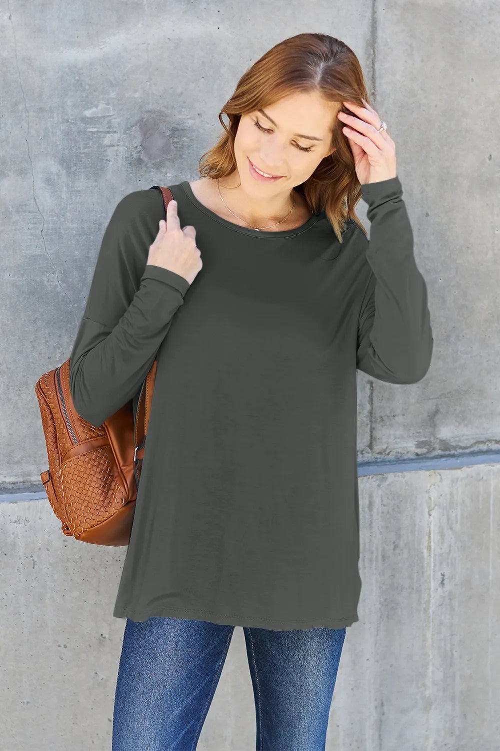 Image of Basic Bae Full Size Round Neck Dropped Shoulder T-Shirt | Queeble.shop