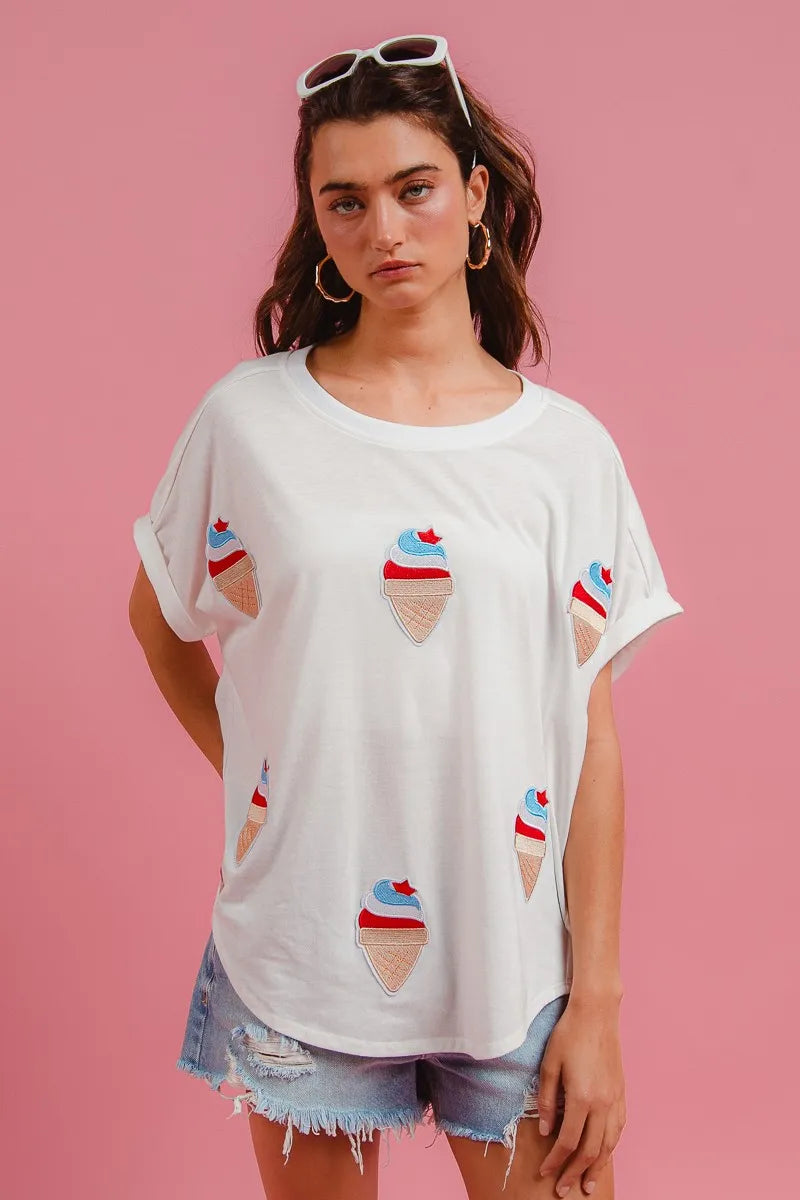 Image of BiBi Solid Terry With Fourth Of July Theme Patched Top | Queeble.shop