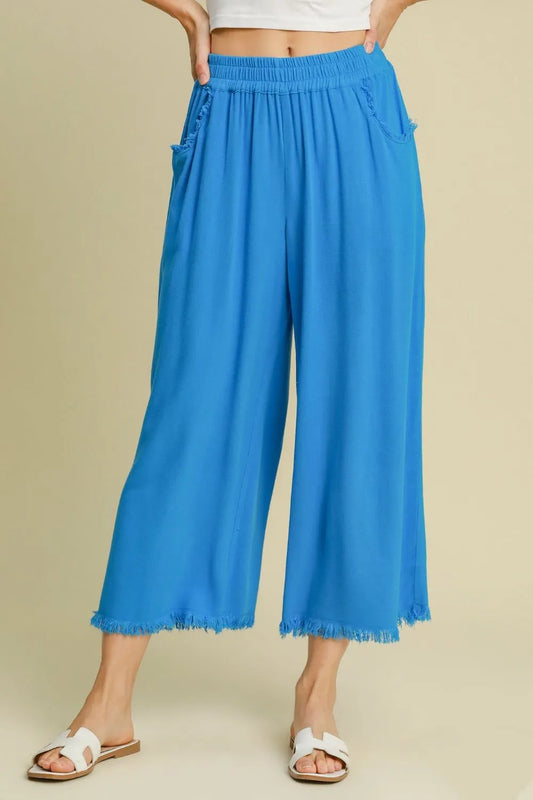 Image of Umgee Full Size Linen Blend Elastic Waistband Wide Leg Pants Plus Size | Queeble.shop