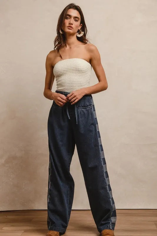 Image of BiBi Washed Denim Mix And Match Long Pants | Queeble.shop
