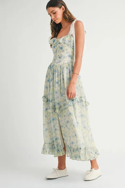 Image of MABLE Floral Printed Shoulder Strap Midi Dress | Queeble.shop
