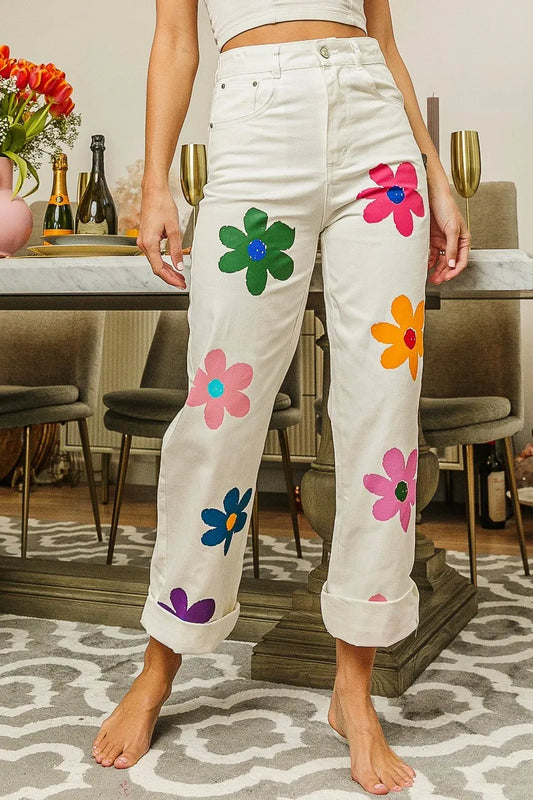Image of BiBi Flower Print Straight Legs Pants | Queeble.shop