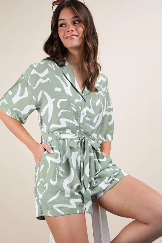 Image of VERY J Oversized Printed Button Down Resort Romper | Queeble.shop