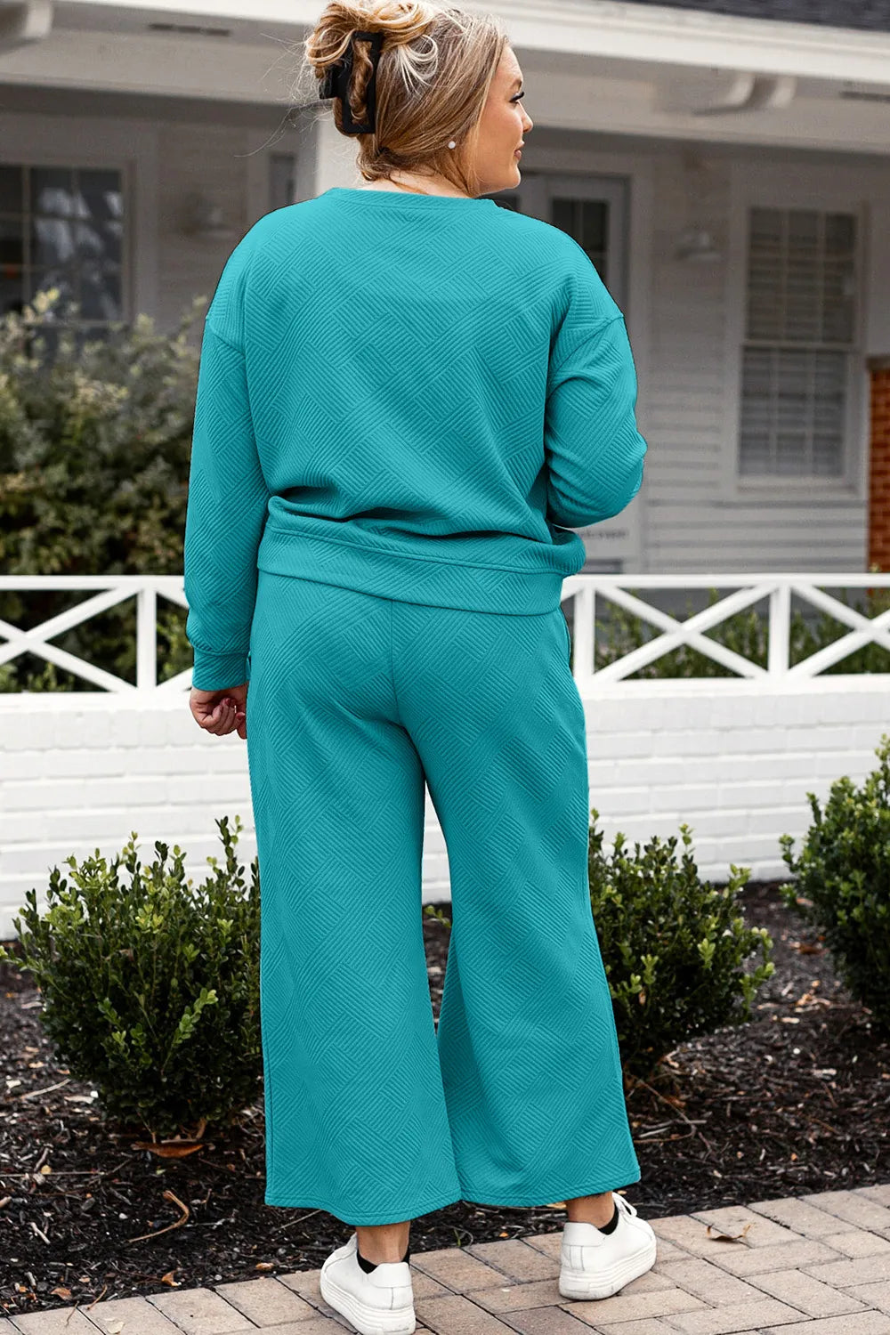 Image of Double Take Full Size Textured Long Sleeve Top and Drawstring Pants Set | Queeble.shop