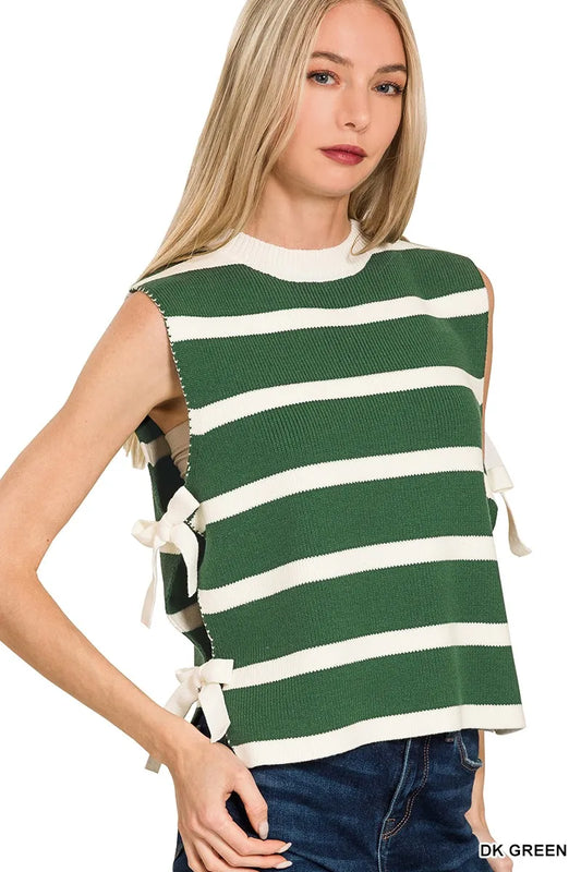 Image of Zenana Side Tie Stripe Sweater Vest | Queeble.shop