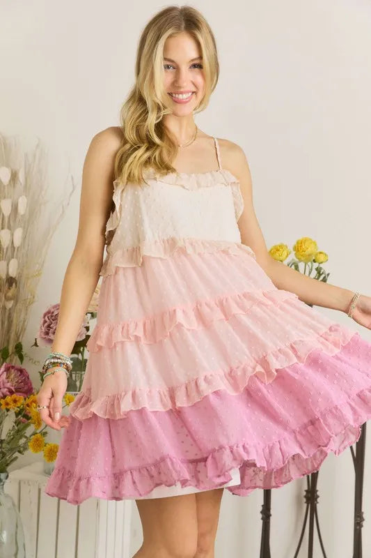Image of ADORA Swiss Dot Ruffled Tiered Mini Dress | Queeble.shop