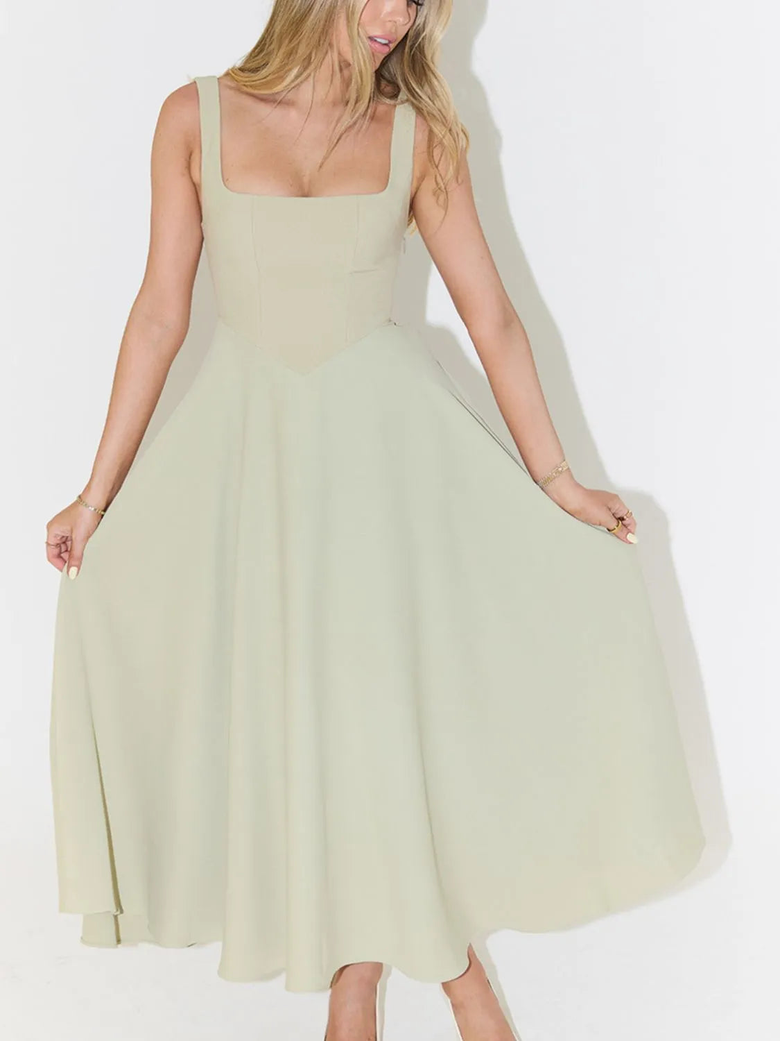 Image of Square Neck Sleeveless Midi Dress | Queeble.shop