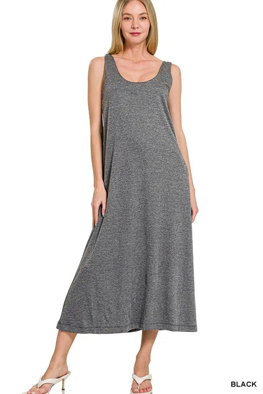 Image of Zenana French Terry Twisted Strap Midi Dress | Queeble.shop