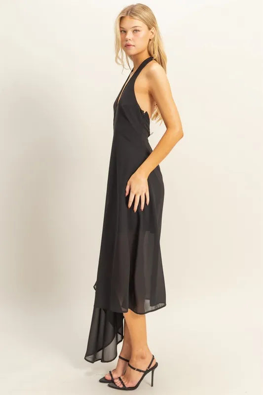 Image of HYFVE Chiffon Halter Asymmetrical Hem Dress | Queeble.shop