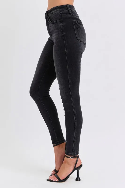 Image of Judy Blue Full Size Mid Rise Tummy Control Skinny Jeans Plus Size | Queeble.shop