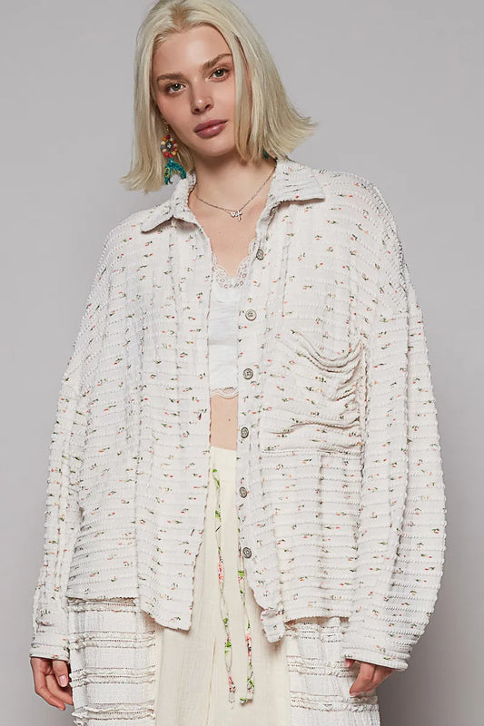 Image of POL Floral Print Textured Button-Up Shirt | Queeble.shop