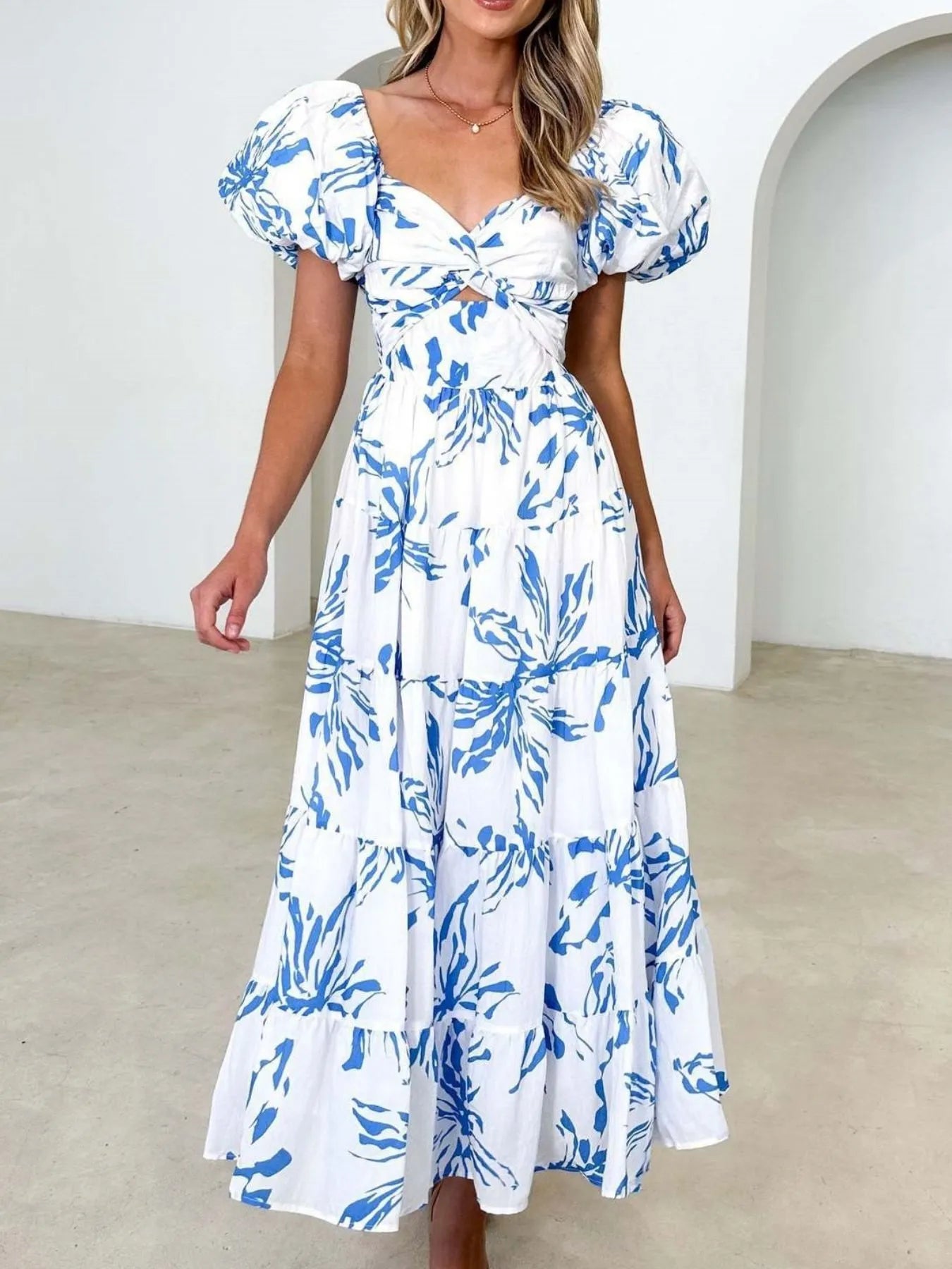 Image of Off-Shoulder Floral Tiered Dress with Ruffle Details | Queeble.shop
