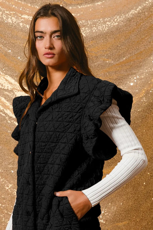 Image of BiBi Quilting Knit Ruffle Sleeve Vest | Queeble.shop