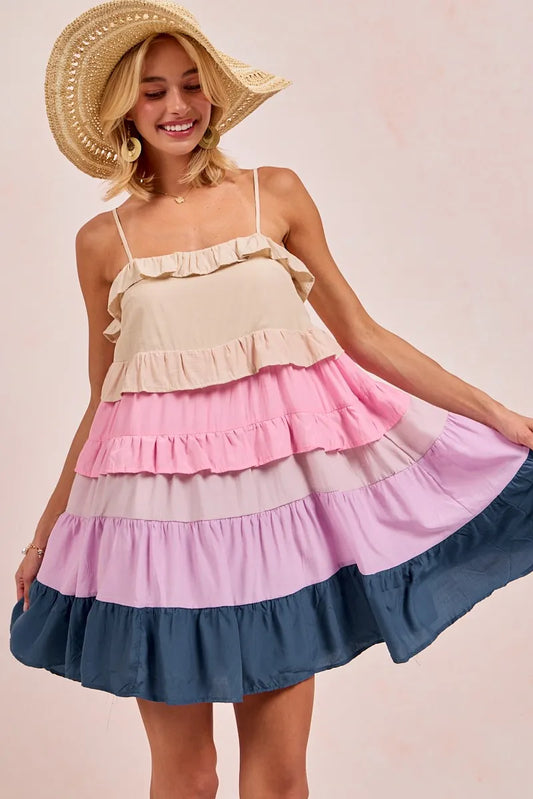 Image of BiBi Color Blocked Tiered Dress | Queeble.shop