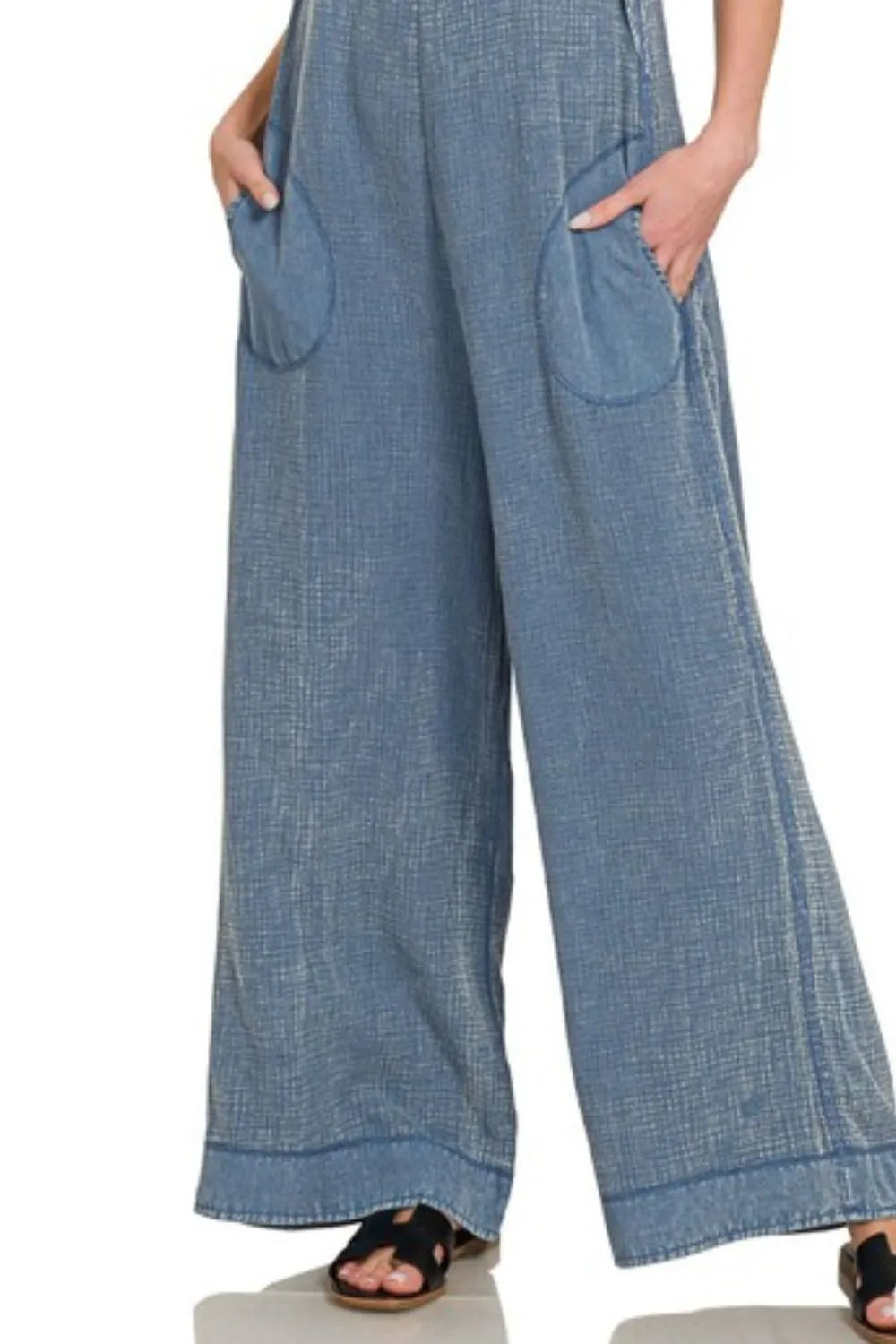Image of Zenana Double Gauze Washed Wide Leg Overalls | Queeble.shop
