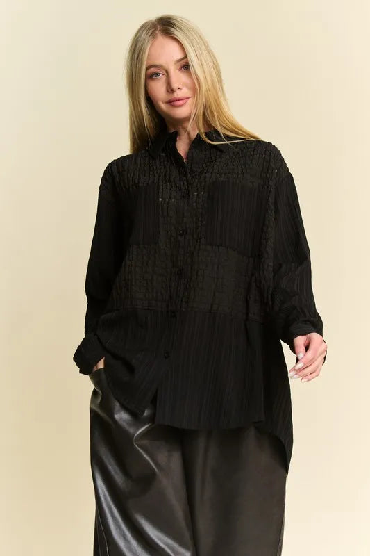 Image of Davi & Dani Crinkled Jacquard Button Down Shirt | Queeble.shop