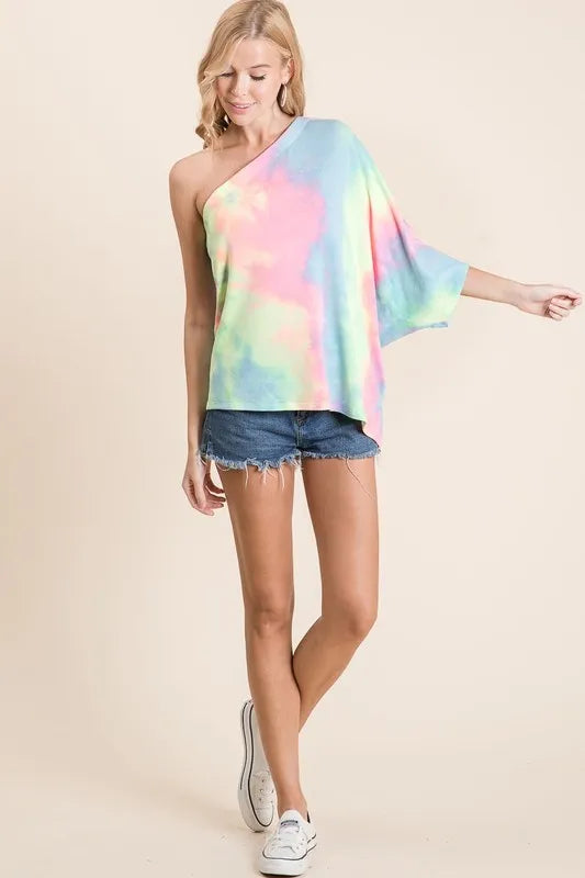 Image of BiBi Tie Dye French Terry One Shoulder Top with Dolman | Queeble.shop