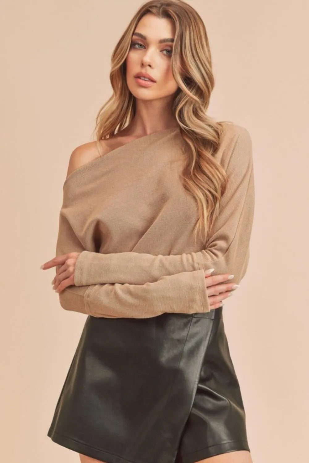 Image of Aemi + Co One Shoulder Long Sleeve Knit Top | Queeble.shop