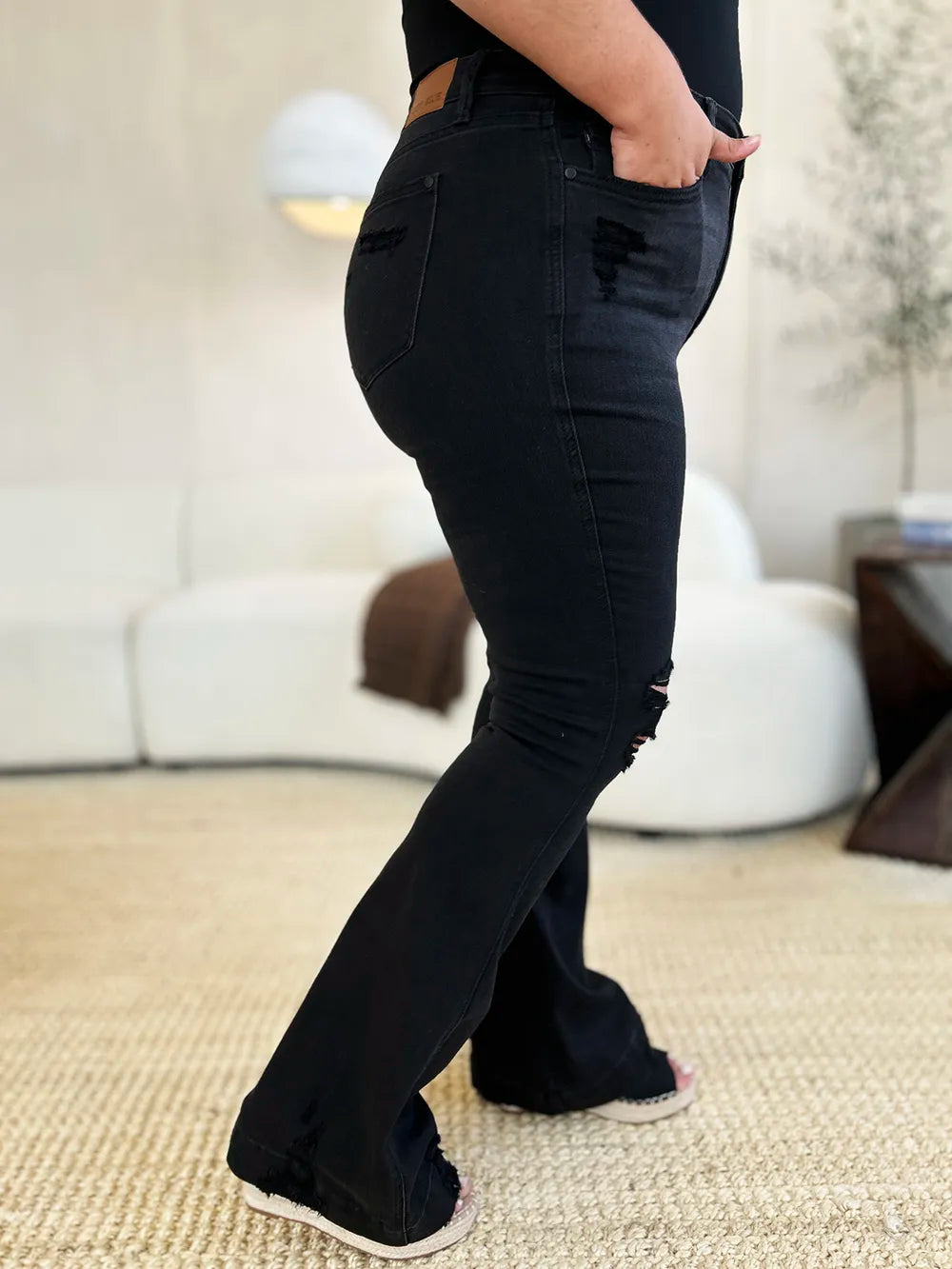 Image of Judy Blue Full Size High Waist Distressed Flare Jeans | Queeble.shop
