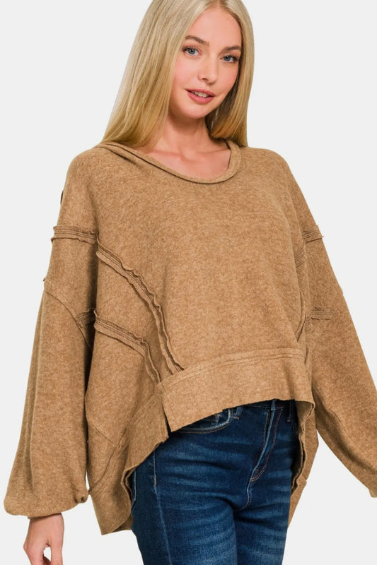 Image of Zenana Brushed Hacci Exposed Seam Hoodie | Queeble.shop