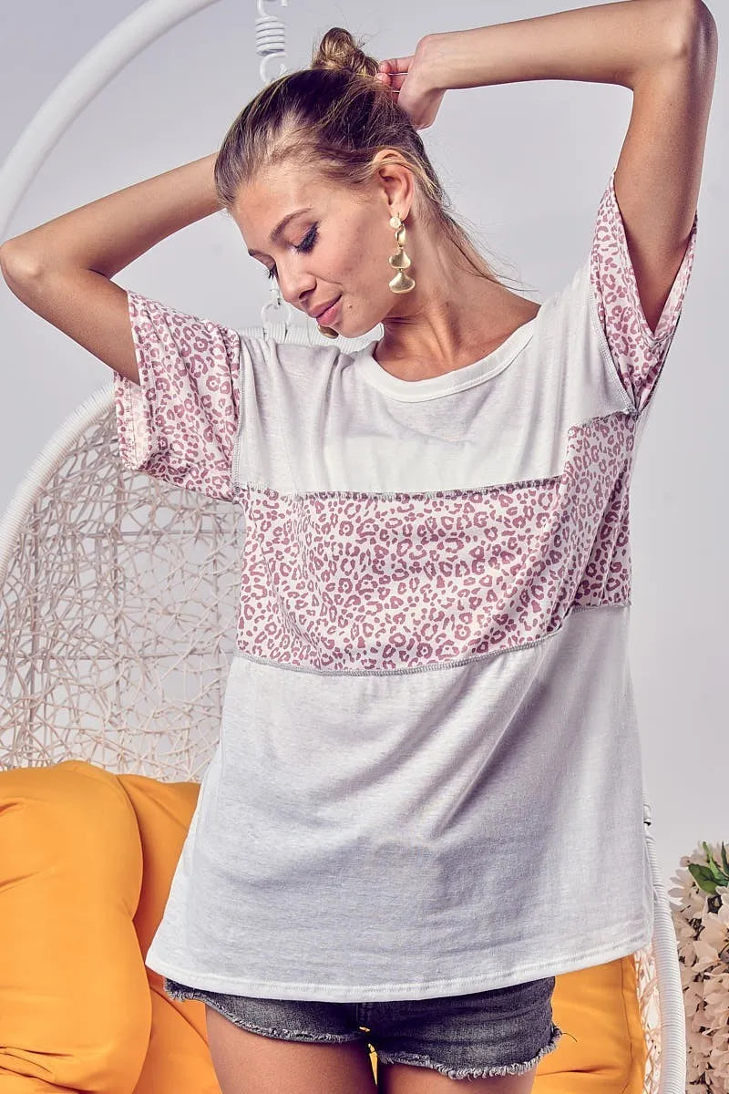Image of BiBi Triblend Knit with Leopard Block Out Stitching | Queeble.shop
