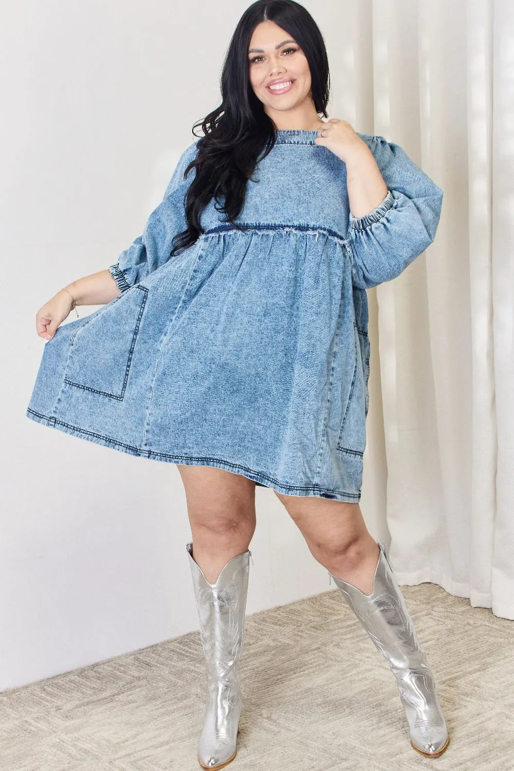 Image of HEYSON Full Size Oversized Denim Babydoll Dress | Queeble.shop