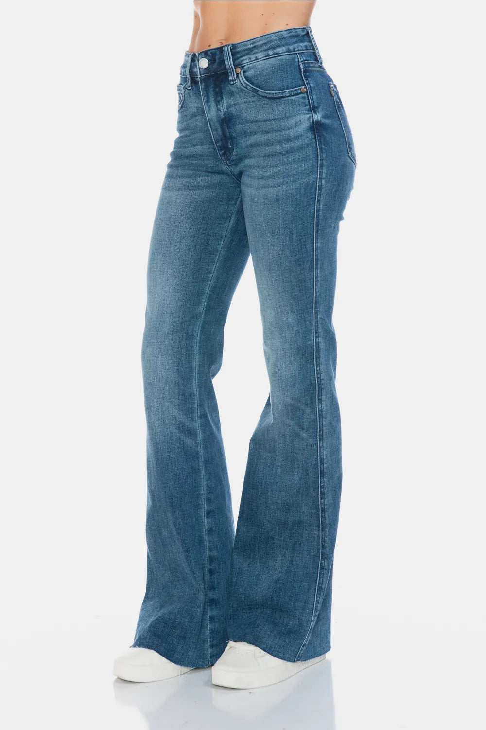 Image of Judy Blue Full Size Tummy Control Cut Hem Flare Jeans | Queeble.shop