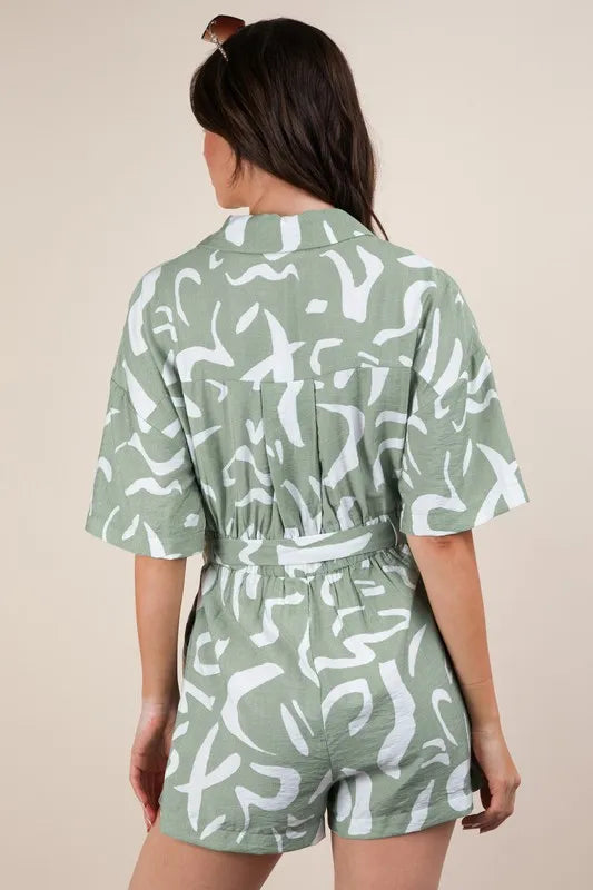 Image of VERY J Oversized Printed Button Down Resort Romper | Queeble.shop