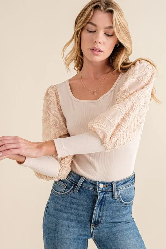 Image of And The Why Textured Puff Sleeve Bodysuit | Queeble.shop