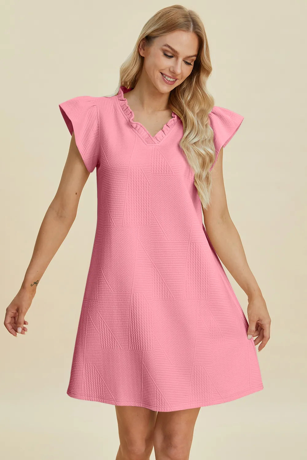 Image of Double Take Full Size Ruffled V-Neck Cap Sleeve Dress | Queeble.shop