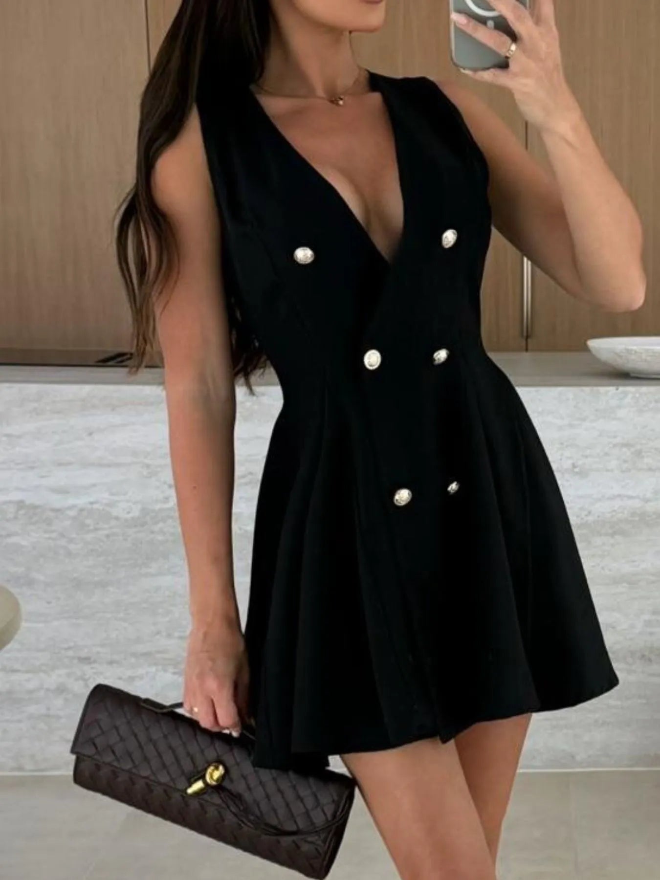 Image of Sleeveless Double-Breasted Mini Dress | Queeble.shop