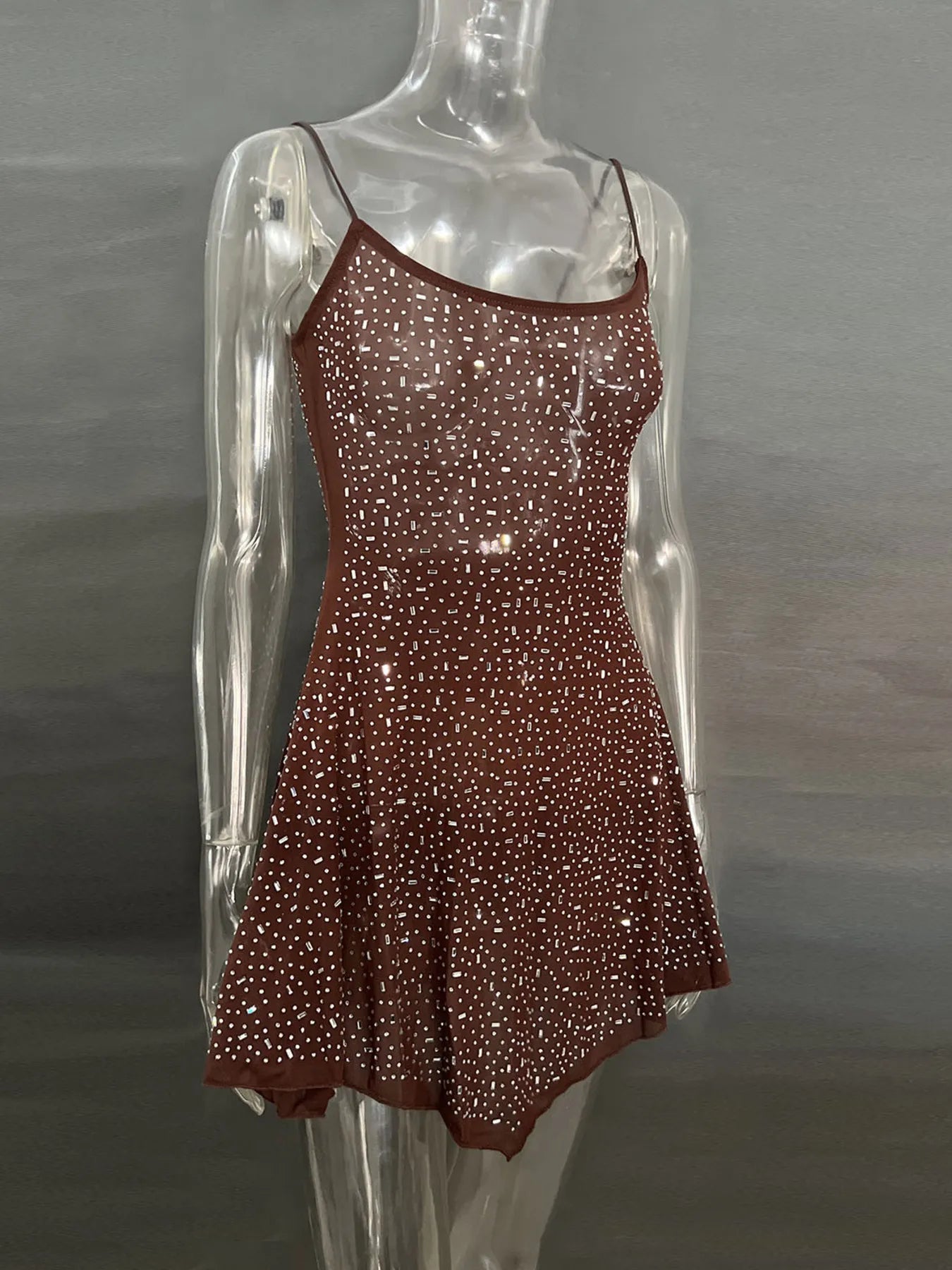 Image of Rhinestone Decor Mini Cami Dress | Queeble.shop