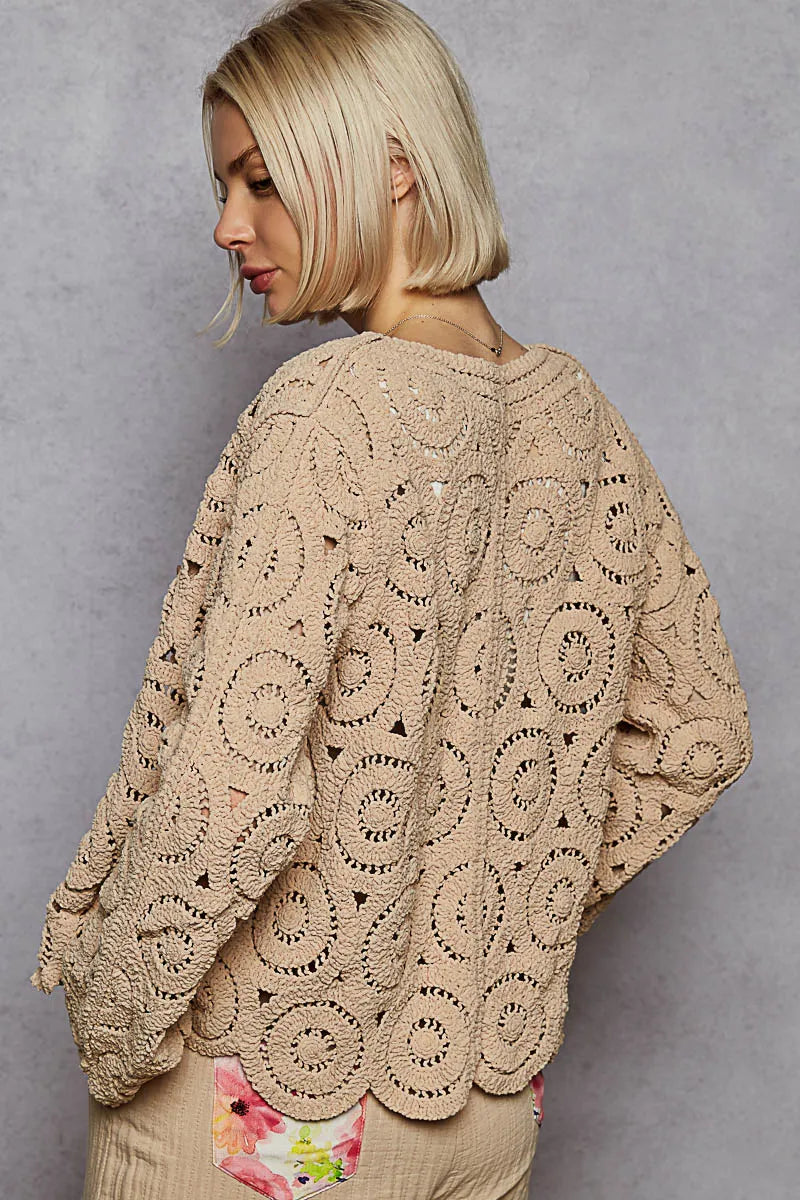 Image of POL Button Down V-Neck Crochet Cardigan | Queeble.shop