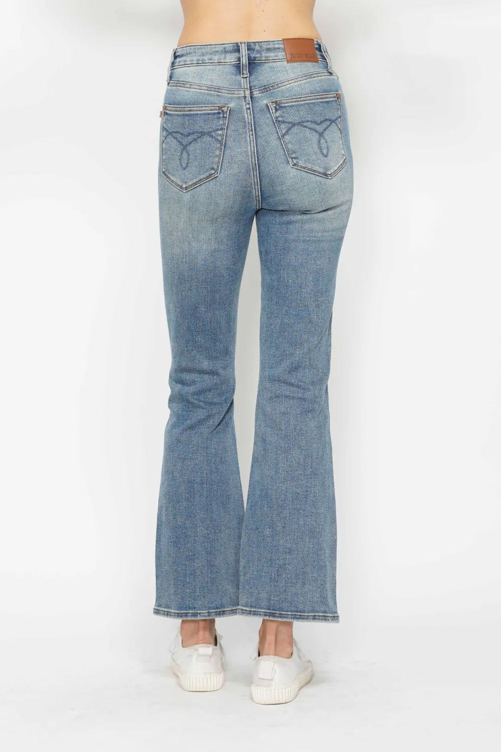 Image of Judy Blue Full Size Tummy Control Back Embroidered Pocketed Bootcut Jeans Plus Size | Queeble.shop