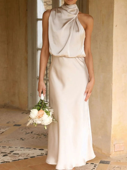 Image of Asymmetrical Ruched Sleeveless Midi Dress | Queeble.shop