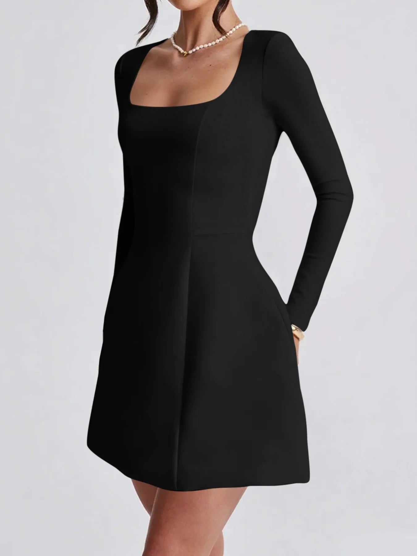 Image of Square Neck Long Sleeve Mini Dress | Queeble.shop