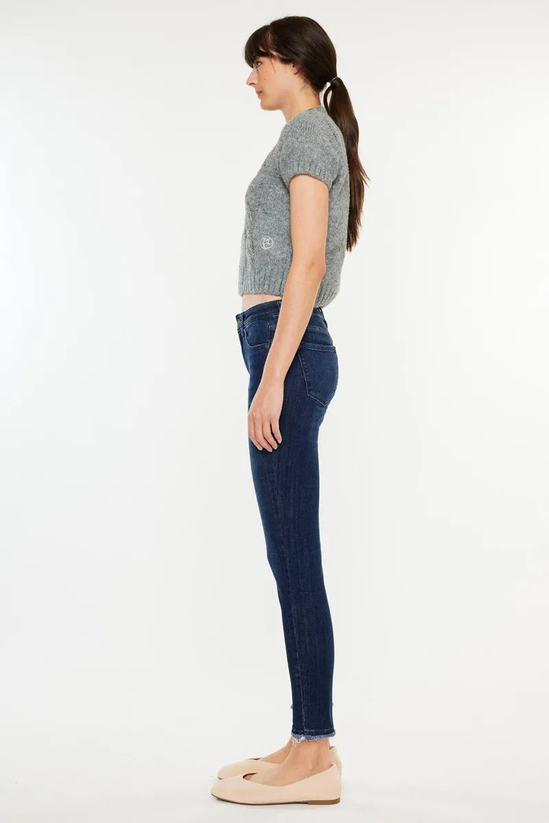Image of Kancan High-Rise Slim Fit Raw Hem Ankle Jeans | Queeble.shop