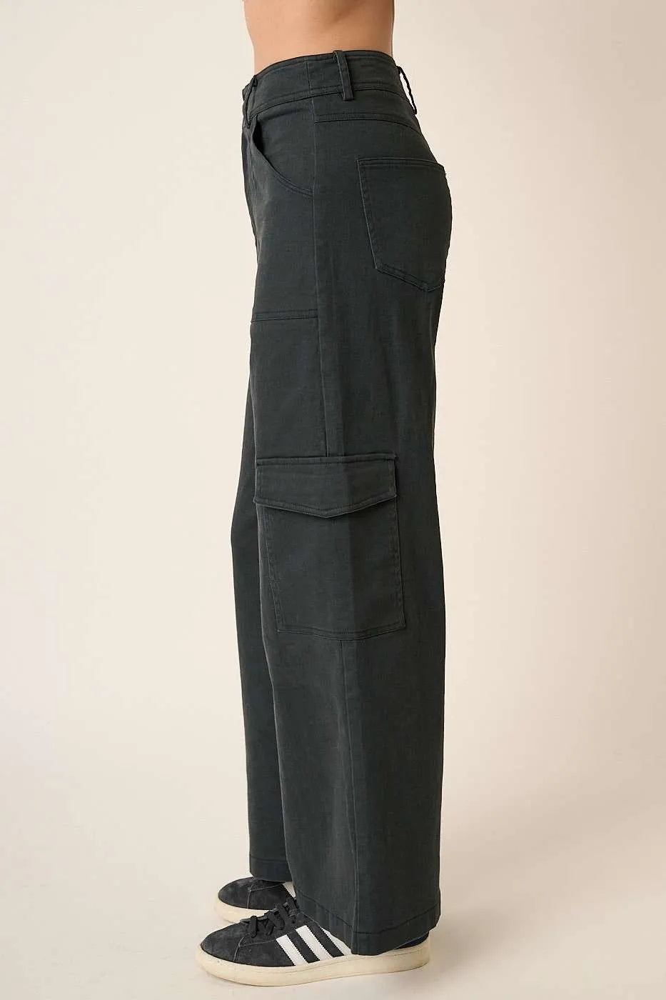 Image of Mittoshop Wide Leg High Waist Pants with Cargo Pockets | Queeble.shop