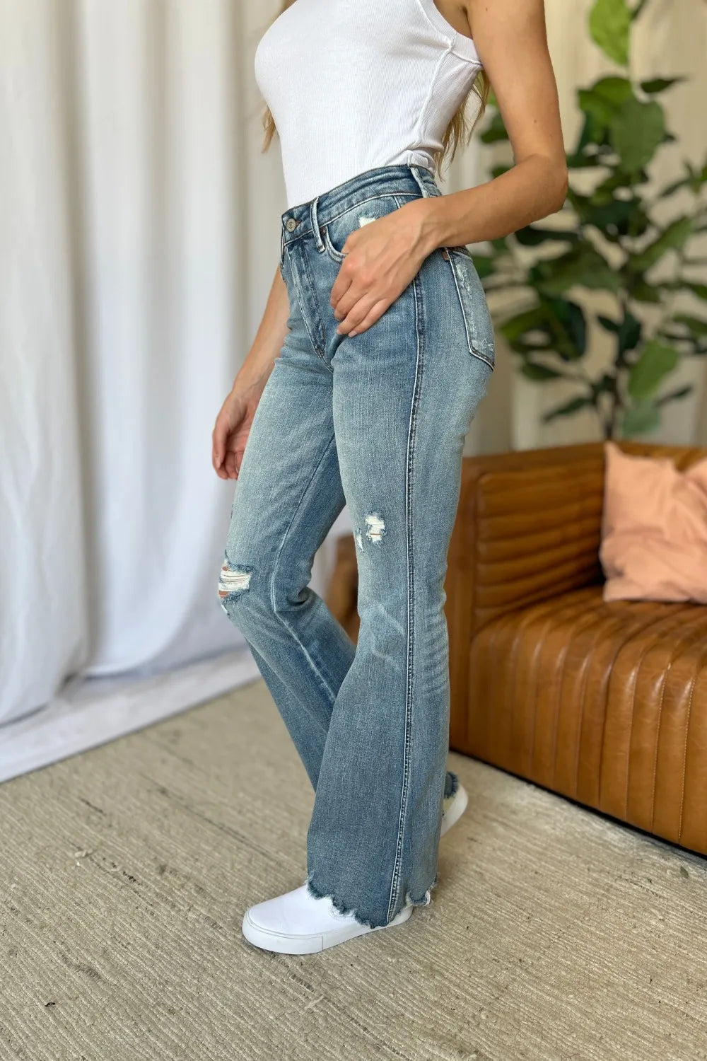 Image of Judy Blue Full Size Medium Rise Tummy Control Destroy Flare | Queeble.shop