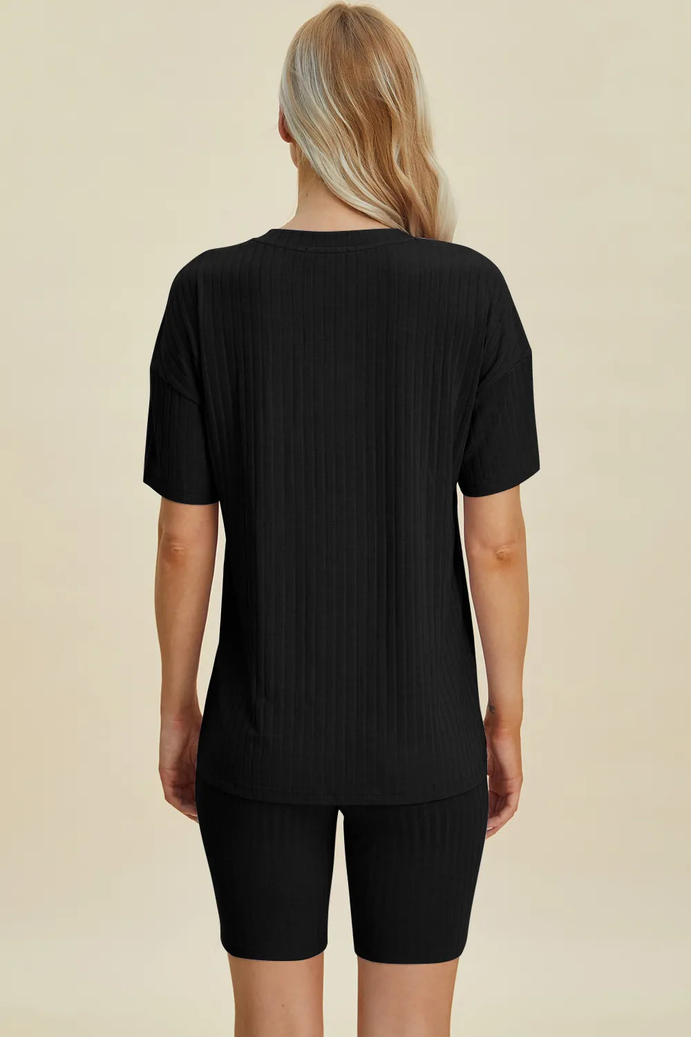 Image of Basic Bae Full Size Ribbed V-Neck Short Sleeve Top and Shorts Set | Queeble.shop