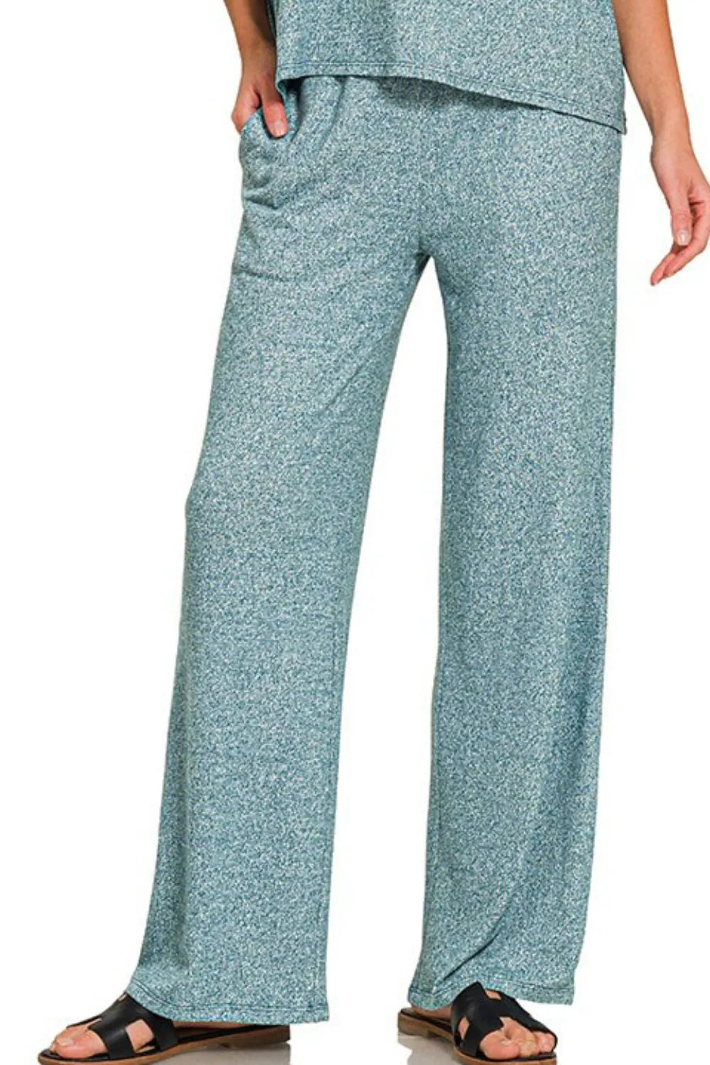 Image of Zenana Soft Melange Short Sleeve Tee & Long Pants Set | Queeble.shop