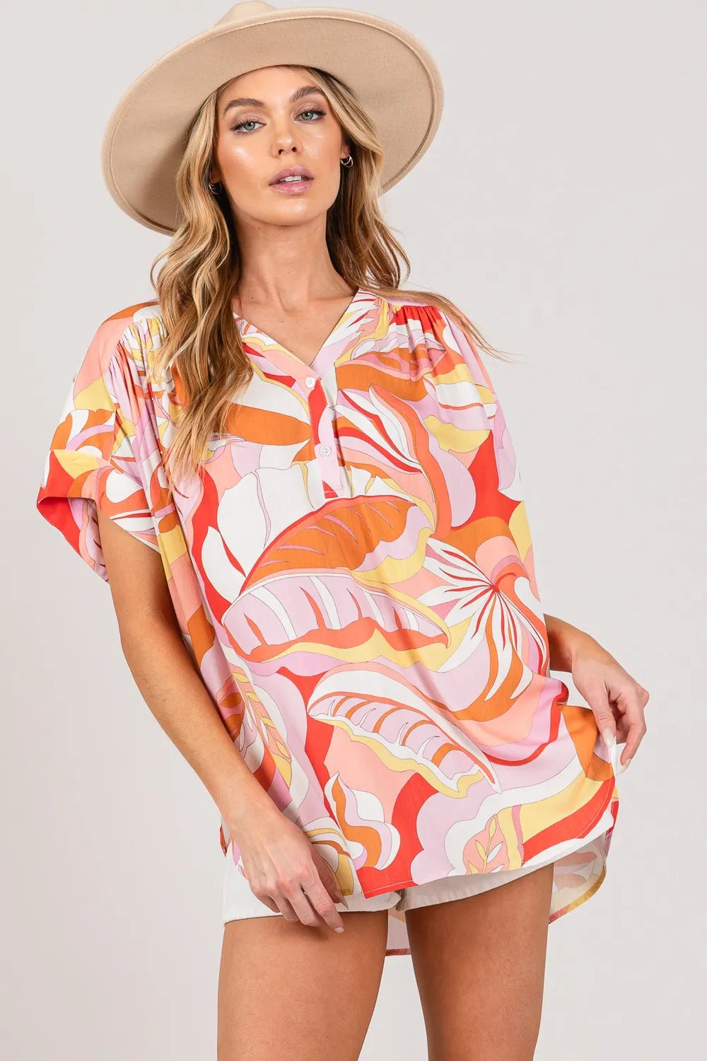 Image of SAGE + FIG Abstract Print Half Button Blouse | Queeble.shop