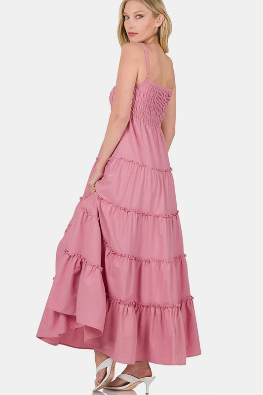 Image of Zenana Woven Smocked Tiered Cami Maxi Dress | Queeble.shop