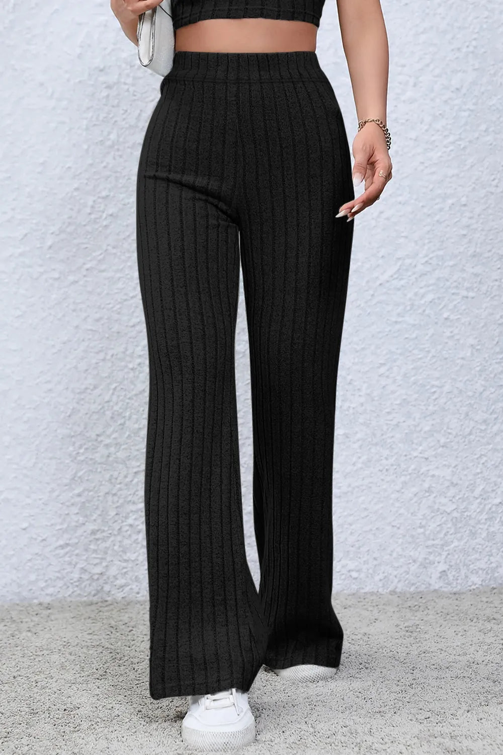 Image of Basic Bae Full Size Ribbed High Waist Flare Pants | Queeble.shop