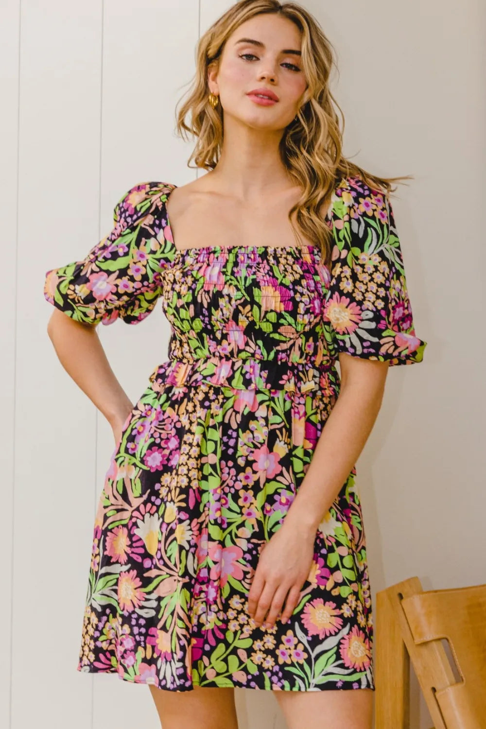 Image of ODDI Full Size Floral Tie-Back Mini Dress | Queeble.shop