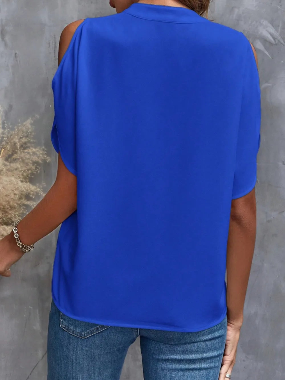 Image of Notched Cold Shoulder Blouse | Queeble.shop