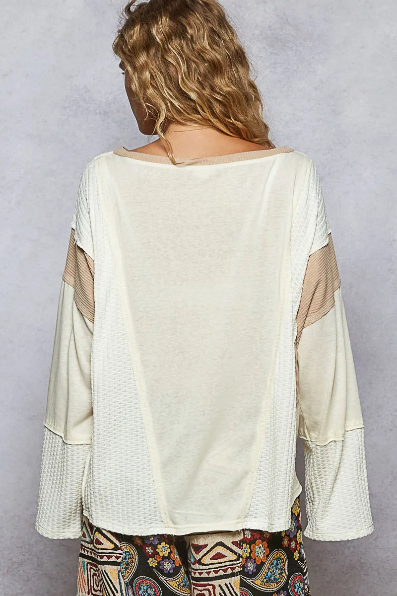 Image of POL Contrast Round Neck Long Sleeve T-Shirt | Queeble.shop